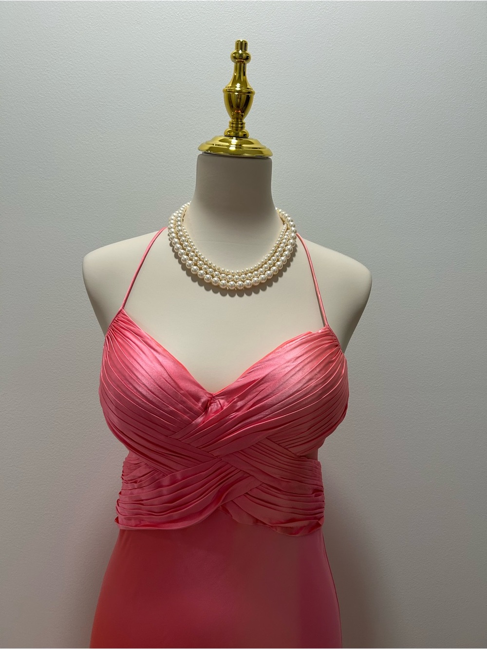 Niteline Pink Satin Ruched Strapless Evening Dress